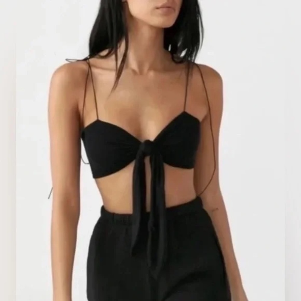 Joah Brown Front Tie Top 2020 Exclusive One Size in Black